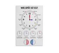 Poster educativo con scritta in tedesco "What Time Is It Teaching Tool", 20 x 30 cm