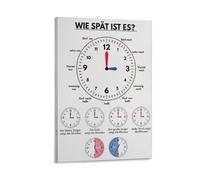 Poster educativo con scritta in tedesco "What Time Is It Teaching Tool", 20 x 30 cm