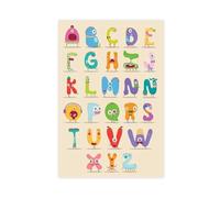 Poster educativo e didattico con piccolo mostro 24 alfabeto, per bambini, scienze educative, poster su tela, decorazione artistica da parete, per soggiorno, camera da letto, senza cornice: 30,5 x 45,7
