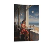 Poster estetico con immagine di un giorno al mare in stile Edward Hopper, per soggiorno e camera da letto, 20 x 30 cm, con cornice