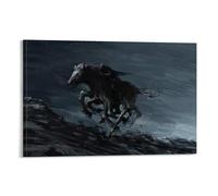 Poster fantasy con immagine del cavaliere oscuro e il cavallo oscuro, arte vintage, tela da parete, decorazione estetica, soggiorno, camera dei bambini, dormitorio, bar, bagno, adatto per camera da