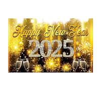 Poster Felice Anno Nuovo - Felice Anno Nuovo 2025 Sfondo, 2025 Tessuto Scudo Poster Poster Banner | Poster di Natale con motivo di bicchieri di champagne, 70,8 x 43,3 pollici