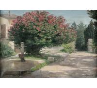 Poster Fontana Cortile Illuminato dal Sole Villa Soleggiata Wall Art -...