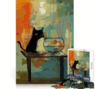 Poster Gatto con Pesce Rosso Puzzle da 1000 Pezzi per Adolescenti Puzzle Divertente Intellettuale Leggero Ricreazione Taglio Pregiato Unico Regalo di Natale (38x52cm)