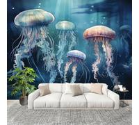 Poster Gigante 350x256 cm Fotomurali In Tnt Murale Oceano Medusa Astratto Creativo Carta da Parati Panoramica Moderna Fotomurali Blu Carta Da Parati Per Camera Letto, Soggiorno