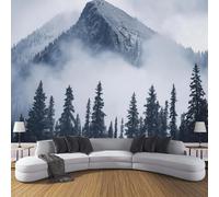 Poster Giganti da Parete Stile Foresta Nebbiosa Fotomurale Carta da Parati seta Grigio Blu Decorazione da Muro,Montagne Di Pino Fotografica Murale per Camera Letto Sala 350×256cm