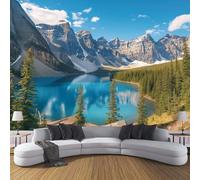 Poster Giganti da Parete Stile Paesaggio Naturale Fotomurale Carta da Parati seta Blu Decorazione da Muro,Lago E Montagne Innevate Fotografica Murale per Camera Letto Sala 350×256cm