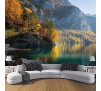 Poster Giganti da Parete Stile Paesaggio Naturale Fotomurale Carta da Parati seta Blu Marrone Decorazione da Muro,Montagne E Laghi Fotografica Murale per Camera Letto Sala 350×256cm