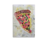 Poster gourmet, decorazione da parete su tela con fetta di pizza caricata vegetariana e decorazione moderna per la camera da letto, 50 x 75 cm