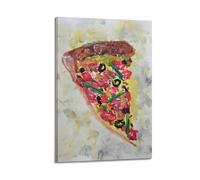 Poster gourmet, decorazione da parete su tela con fetta di pizza caricata vegetariana e decorazione moderna per la camera da letto, 50 x 75 cm