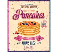 Poster grande in metallo con scritta "Best in Town Pancakes", decorazione artistica da parete per cucina, negozio di dolci, decorazione artistica da parete, 20 x 30 cm