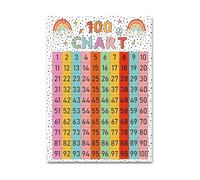 poster Homeschool Math Poster - Boho Rainbow 100 Chart with Numbers 1-100, Counting Chart Wall Decor for Kindergarten, First Grade, and Learning Centers(Unframed,12x18inch(30x45cm))