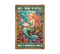 Poster in alluminio con scritta in inglese "And I Think To Myself", cartello vintage in metallo, decorazione a forma di sirena, regalo per gli amanti delle sirene, cartello retrò per casa, club,