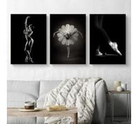 Poster in bianco e nero con ballerina elegante in posa, arte murale, stampa minimalista su tela, poster, decorazione, 50x75cmx3 cornice
