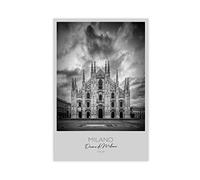 Poster in bianco e nero con cattedrale di Milano, decorazione artistica per camera da letto, sport, ufficio, stanza, regalo, senza cornice, 50 x 75 cm