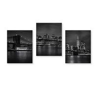 Poster in bianco e nero con paesaggio notturno della città e ponte, stampa artistica da parete, dipinto decorativo per la casa, camera da letto, soggiorno (60x100cm/24x39in)x3 Senza cornice