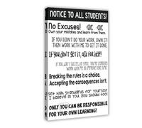 Poster in bianco e nero con regole della classe avviso a tutti gli studenti! Poster per camera da letto decorazione su tela sport paesaggio ufficio camera decorazione cornice regalo 50,8 x 76,2 cm