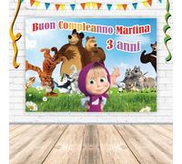 Poster in Carta Stampata Alta risoluzione cm L140 x H100 - Masha e Orso Personalizzato Compatibile