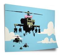 Poster in cotone Banksy: Elicottero con fiocco rosa Elicottero Graffiti Street Art, stampa artistica senza cornice, murale - A4, A3, A2, A1, A0, XXL