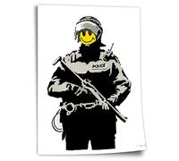 Poster in cotone Banksy Police - Smiley della polizia - Street Art moderna, camera da letto, immagine da parete - A4, A3, A2, .., stampa artistica senza cornice, murale - A4, A3, A2, A1, A0, XXL