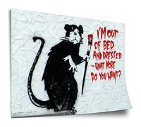 Poster in cotone Banksy: Topo con pennello "Cosa vuoi?" Ratto mi sono alzato dal letto Murale Graffiti, stampa artistica senza cornice, murale - A4, A3, A2, A1, A0, XXL