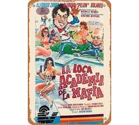 Poster in metallo con scritta in lingua inglese "La loca Academia de la mafia" (lingua italiana non garantita), decorazione artistica da parete, stile retrò, 20,3 x 30,5 cm