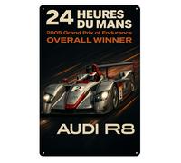 Poster in metallo per auto da corsa Audi R8 24 Heures Du Mans - Insegna - Dim...