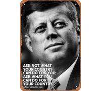 Poster in metallo retrò con citazione motivazionale e motivazionale "President John F Kennedy Ask Not JFK", ritratto, grande, gigante, 20,3 x 30,5 cm