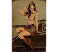 Poster in metallo retrò con foto di una ragazza coscrizione calda durante la seconda guerra mondiale, arte chic retrò, cartello in metallo per bar, grotta di persone, bar, bar, famiglia, garage