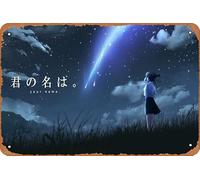 Poster in metallo retrò con scritta "Your Name, Kimi No Na Wa, Mitsuha Miyamizu", decorazione artistica da parete per la casa, 20,3 x 30,5 cm