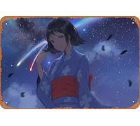 Poster in metallo retrò con scritta "Your Name, Kimi No Na Wa, Mitsuha Miyamizu", decorazione artistica da parete per la casa, 20,3 x 30,5 cm
