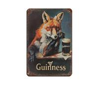 Poster in metallo retrò con volpe che ha una guinness, stile chic, arte retrò, pittura in ferro, decorazione da parete, per bar, bar, bar, famiglia, garage, 20 x 30 cm