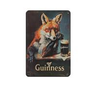 Poster in metallo retrò con volpe che ha una guinness, stile chic, arte retrò, pittura in ferro, decorazione da parete, per bar, bar, bar, famiglia, garage, 20 x 30 cm