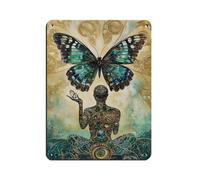 Poster in metallo retrò, decorazione da parete per bar, grotta di persone, grotta, bar, famiglia, garage, decorazione da parete, 30 x 40 cm, motivo: farfalla e statua metamorfosi