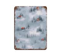 Poster in metallo retrò, motivo: villaggio invernale, stile chic, retrò, pittura in ferro, decorazione da parete, per bar, bar, bar, famiglia, garage, 30 x 40 cm