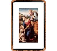 Poster in metallo retrò Targa in latta Raffaello la Sacra Famiglia con un agnello Belle Arti Angelo Realismo Opera d'arte romantica Raffaello Stampe Disegni Biblici Ritratto Pittura Wall Art Poster