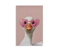 Poster in stile cartone animato di un'anatra con occhiali a forma di cuore, arte vintage, decorazione artistica da parete, decorazione estetica, soggiorno, camera dei bambini, dormitorio, bar, bagno