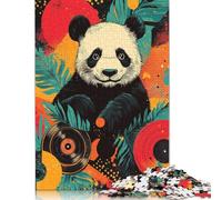 Poster in vinile con panda, giocoso poster pop art con panda, design colorato, puzzle in cartone riciclato al 100% per bambini, regali di Halloween, 1000 pezzi (75x50 cm)