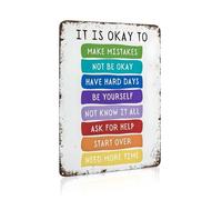 Poster "It's Okay to Not Be Okay" Vintage Tin Metal Sign Motivational Kids Art Classroom Poster Quotes Be Yourself Wall Art 8x12 Inch Suitable for Home Bar Cafe Office Wall Decor (25116)