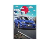 Poster JDM Skyline GT-R R34 The Great Wave Off Kanagawa, stampa artistica da parete su tela, poster decorativo moderno, per camera da letto, per camera da letto, 30 x 45 cm