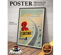 POSTER locandina vintage Cortina Italia Dolomiti monti neve scoiattolo
