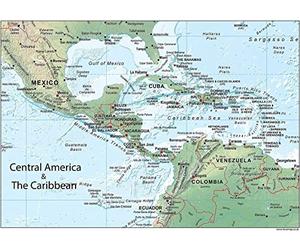 Poster mappa America centrale e Caraibi, 61 x 43 cm, carta laminata