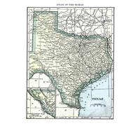 Poster Mappa dello Stato del Texas Antica Arte da Parete degli Stati Uniti...