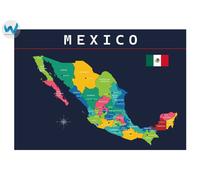 Poster Mappa Messico - Mappa dettagliata Wall Art Decor -...