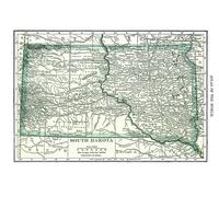 Poster mappa South Dakota antica arte da parete dello Stato occidentale -...