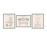 Poster Master 3 pezzi Bridge Blueprint Poster - Costruzione ponte Brevetto Stampa - Architettura Arte - Arte stradale - Arte Architetto - Decorazione per soggiorno o ufficio - 28 x 35 cm senza cornice