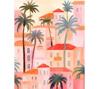 Poster Mediterranean Palm City - Warm Sunset Wall Art - 12X16/16X20/18X24/24X36