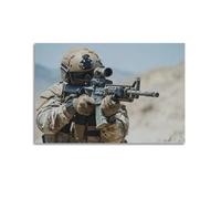 Poster militare con soldato in pieno - Gear Mirando fucile, realistico e intenso, un must - have per gli appassionati. Poster decorativo da parete su tela e decorazione moderna per camera da letto