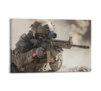 Poster militare realistico con un soldato in azione, fucile di mira, perfetto per decorazioni a tema militare. Poster decorativo da parete su tela e decorazione moderna per la camera da letto della