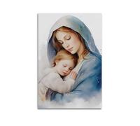 Poster minimalista cristiano ad acquerello, dipinto ad acquerello, raffigurante Madonna che tiene il bambino, attraente, decorativo, poster da parete su tela, per camera da letto, immagini artistiche